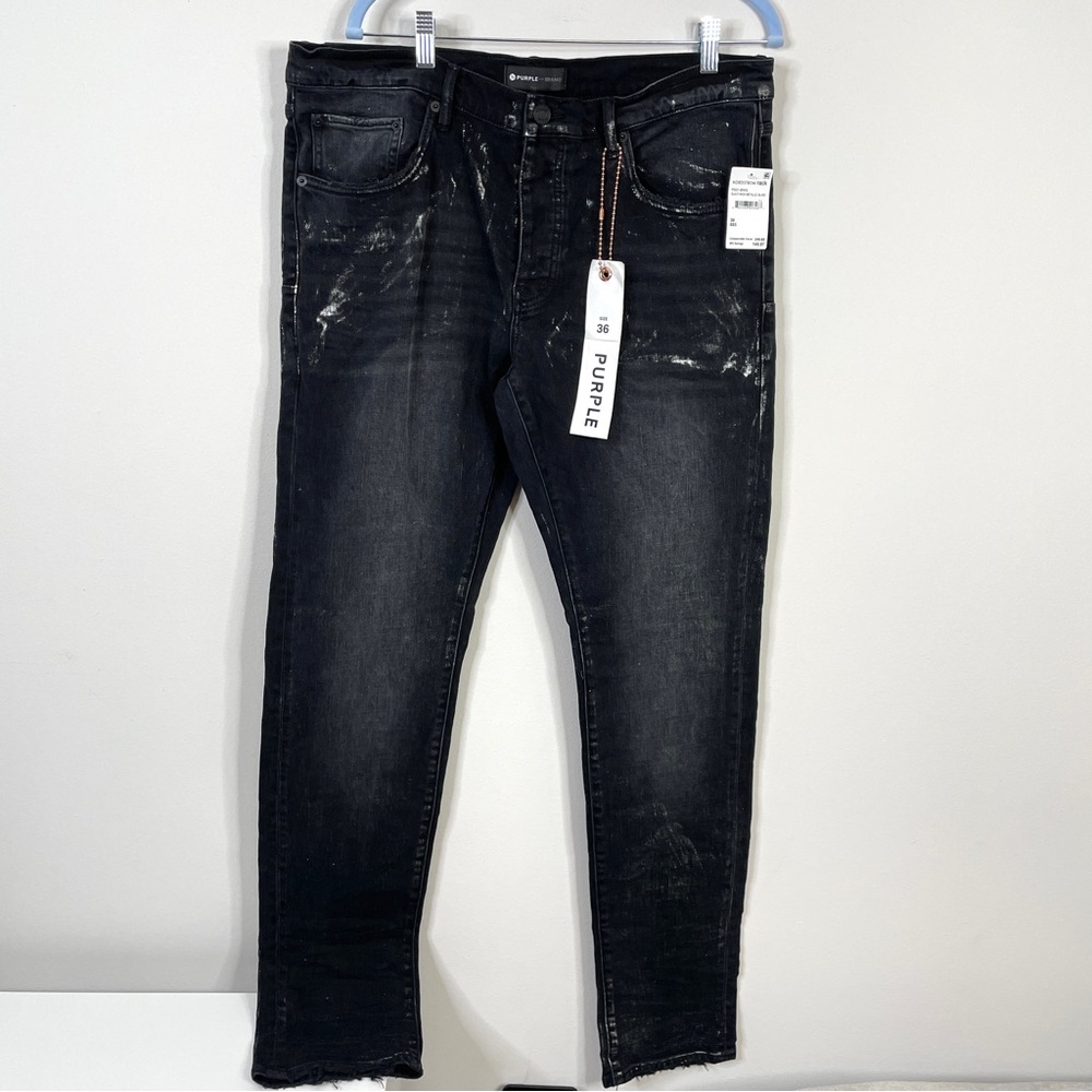 Purple Brand Men's Black Slim Jeans - Distressed Paint Detail